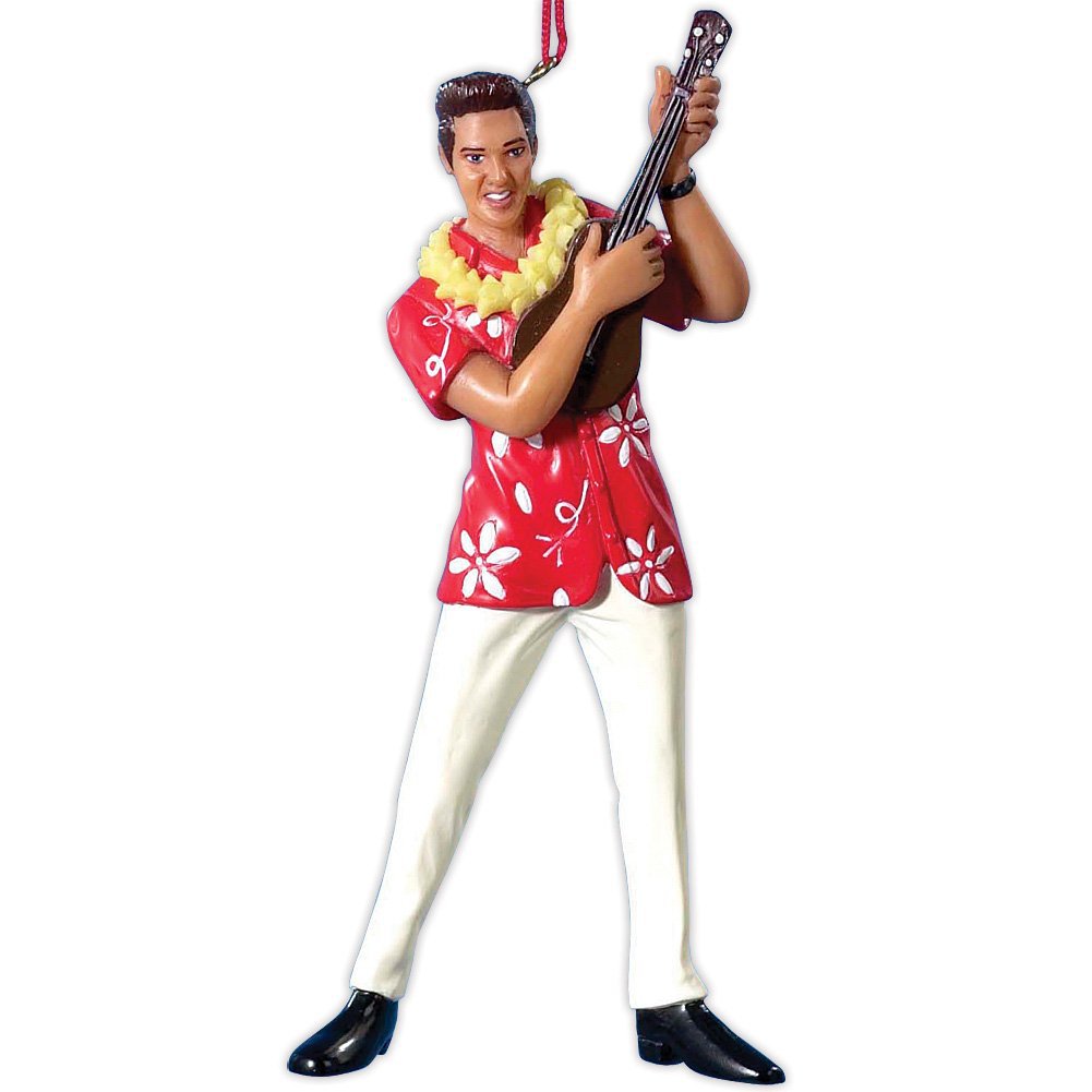 Elvis Red Hawaiian Shirt with Ukulele Ornament