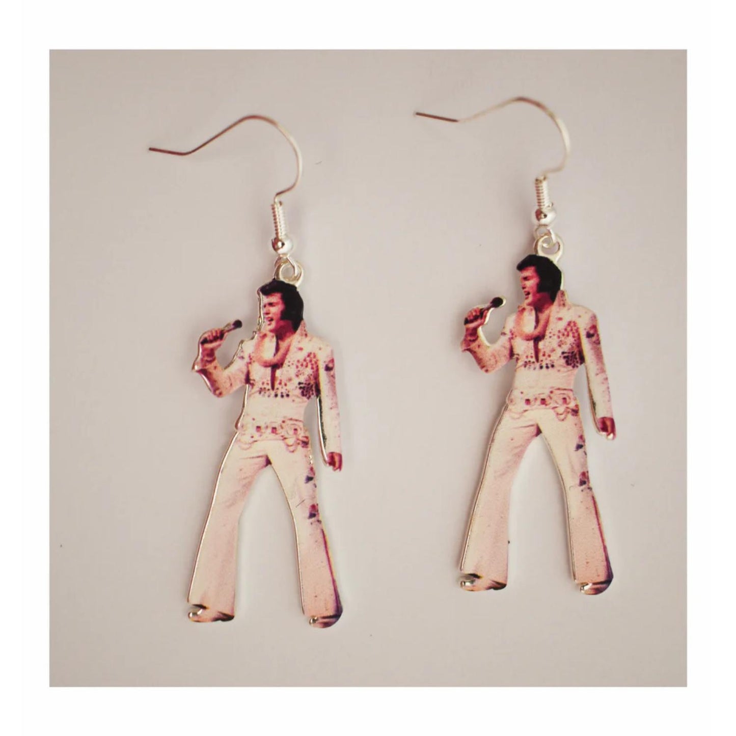Elvis White Jumpsuit Swinging Legs Earrings