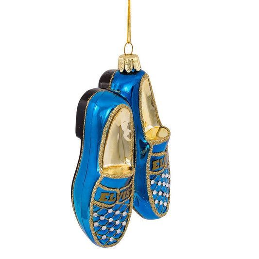 Elvis Blue Suede Shoes Glass Ornament