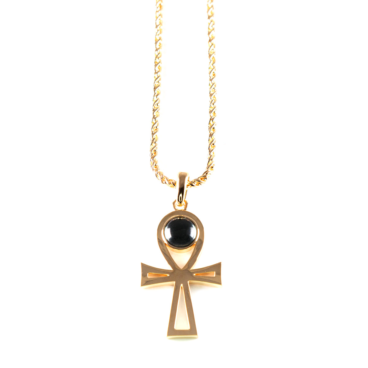 Lowell Hays Ankh with Blue Sapphire Gold Necklace