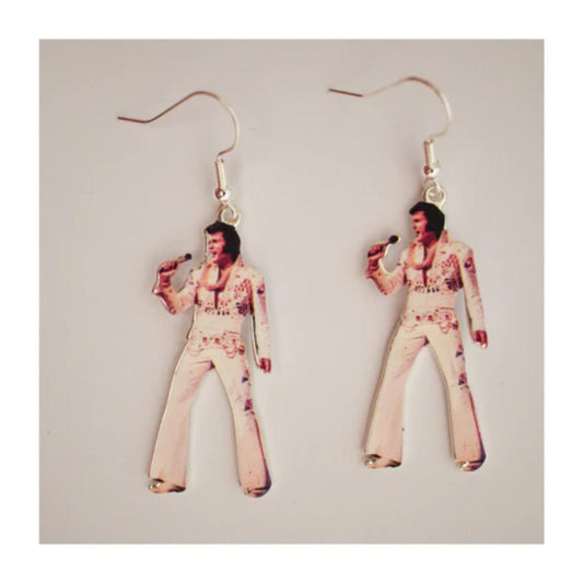 Elvis Earrings Swinging Legs - White Jumpsuit