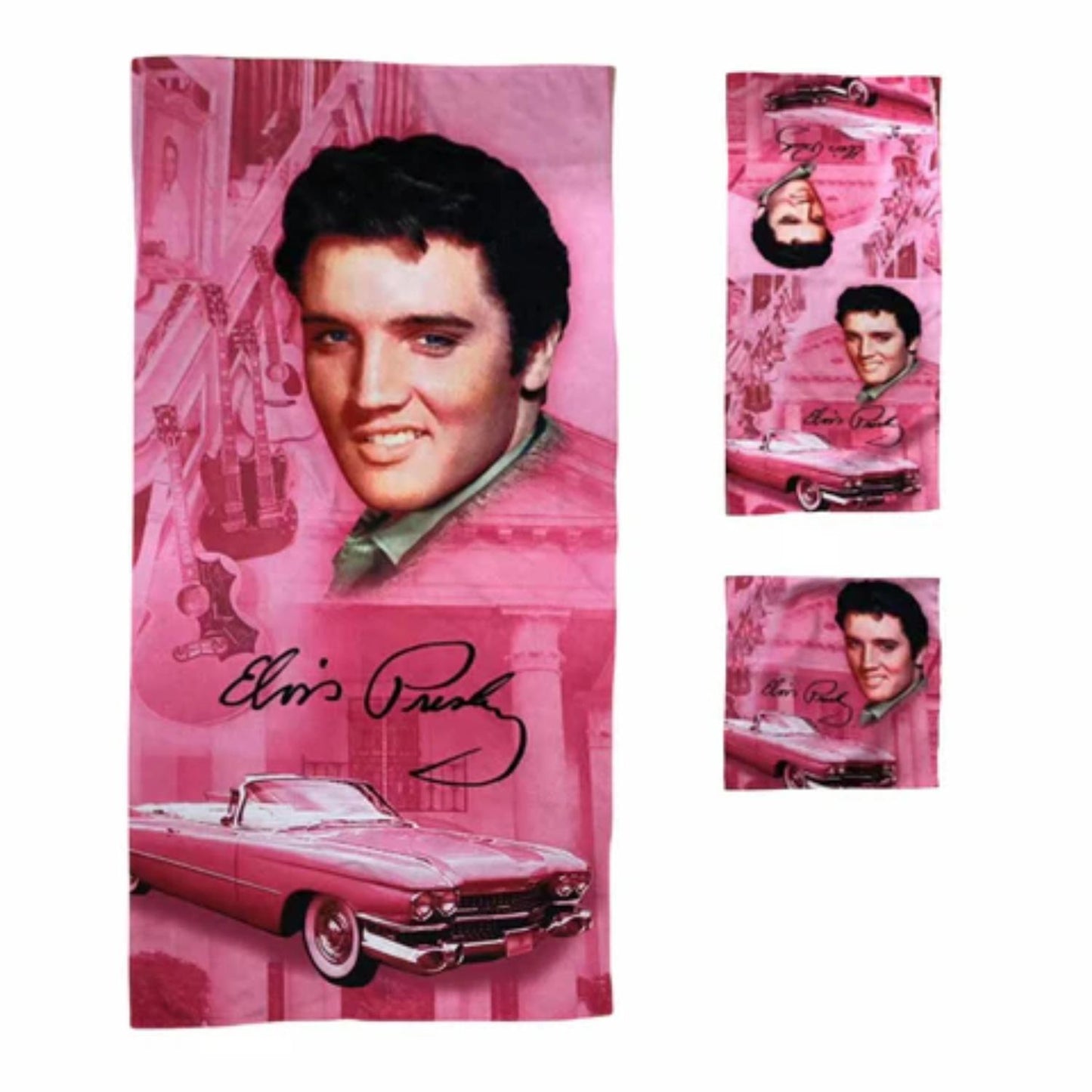 Elvis Pink Guitars 3 Piece Bath Towel Set