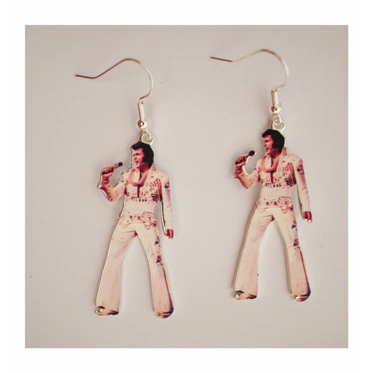 Elvis White Jumpsuit Swinging Legs Earrings