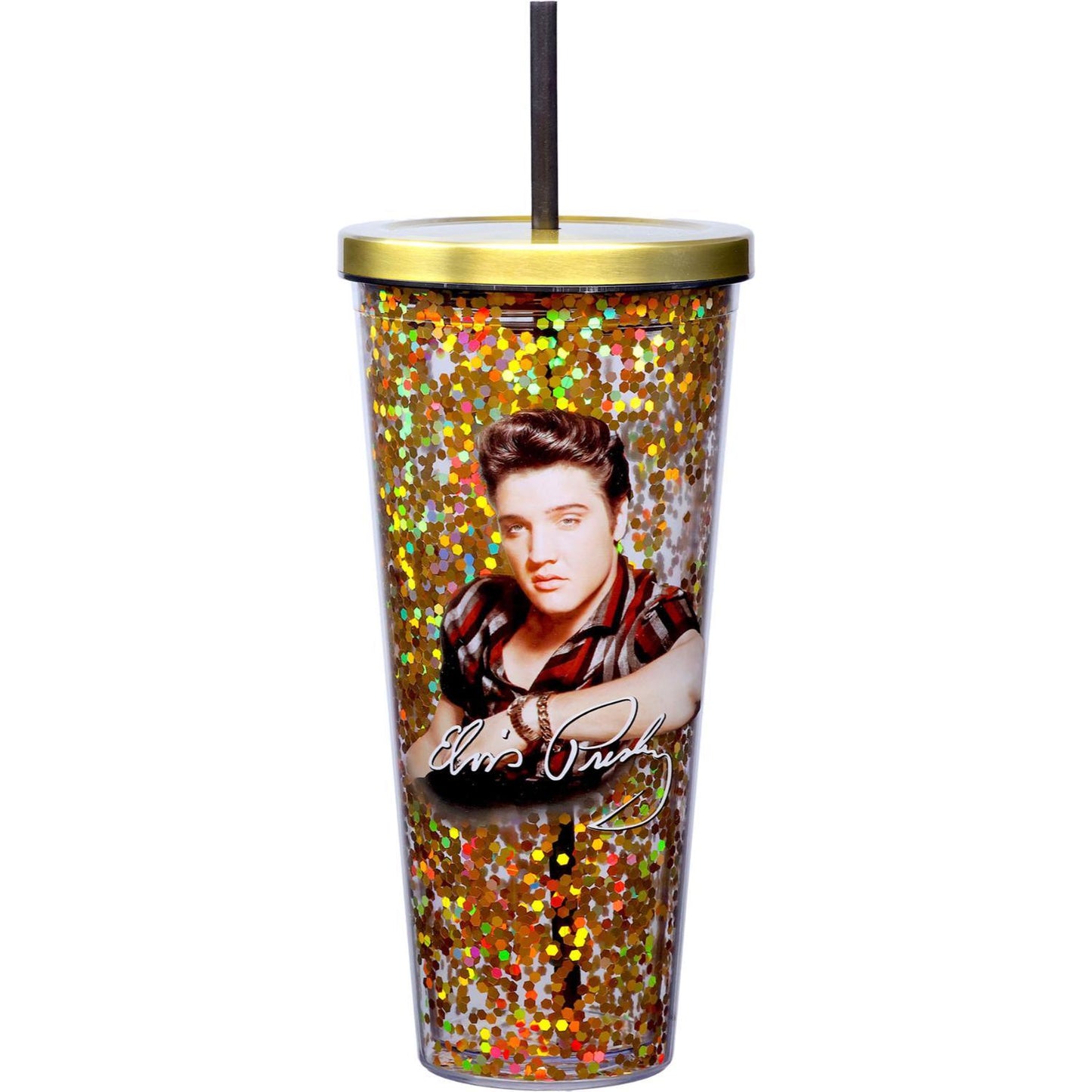 Elvis 32 oz Gold Glitter Cup with Straw