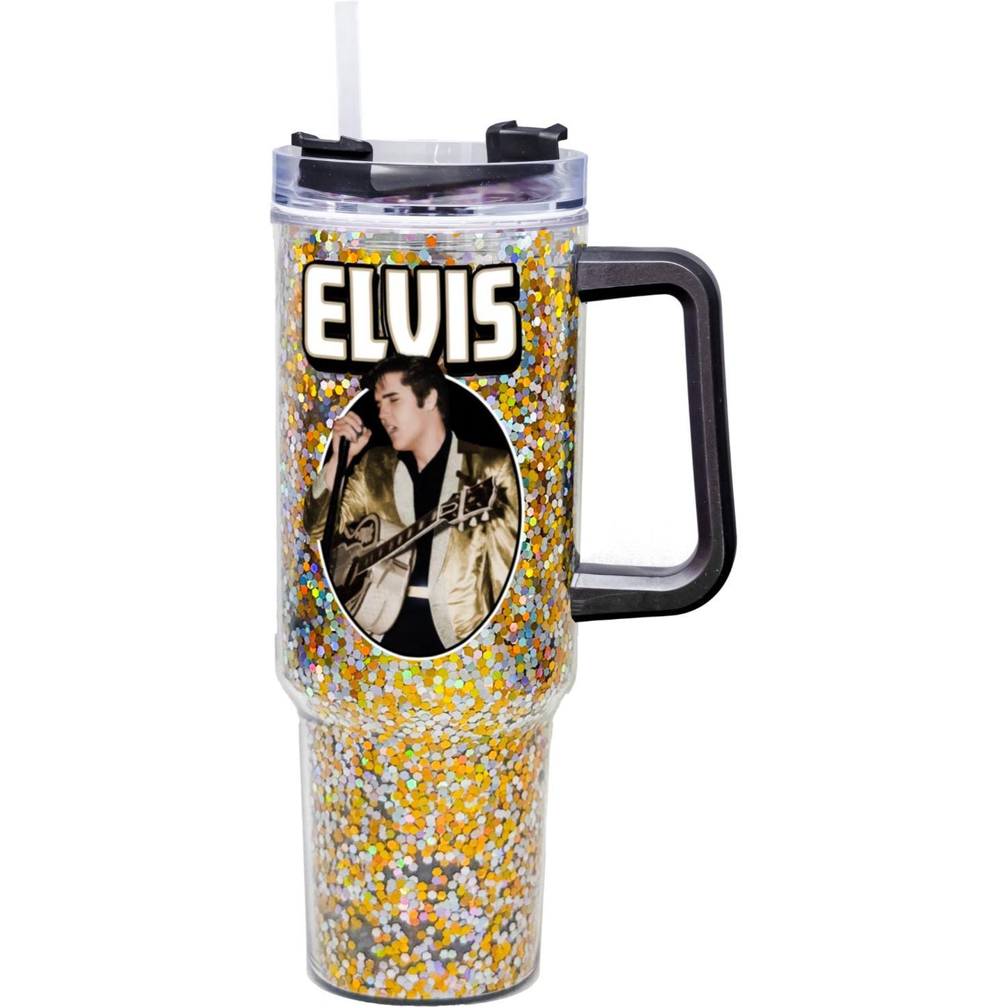 Elvis 40oz Glitter Acrylic Travel Mug with Straw