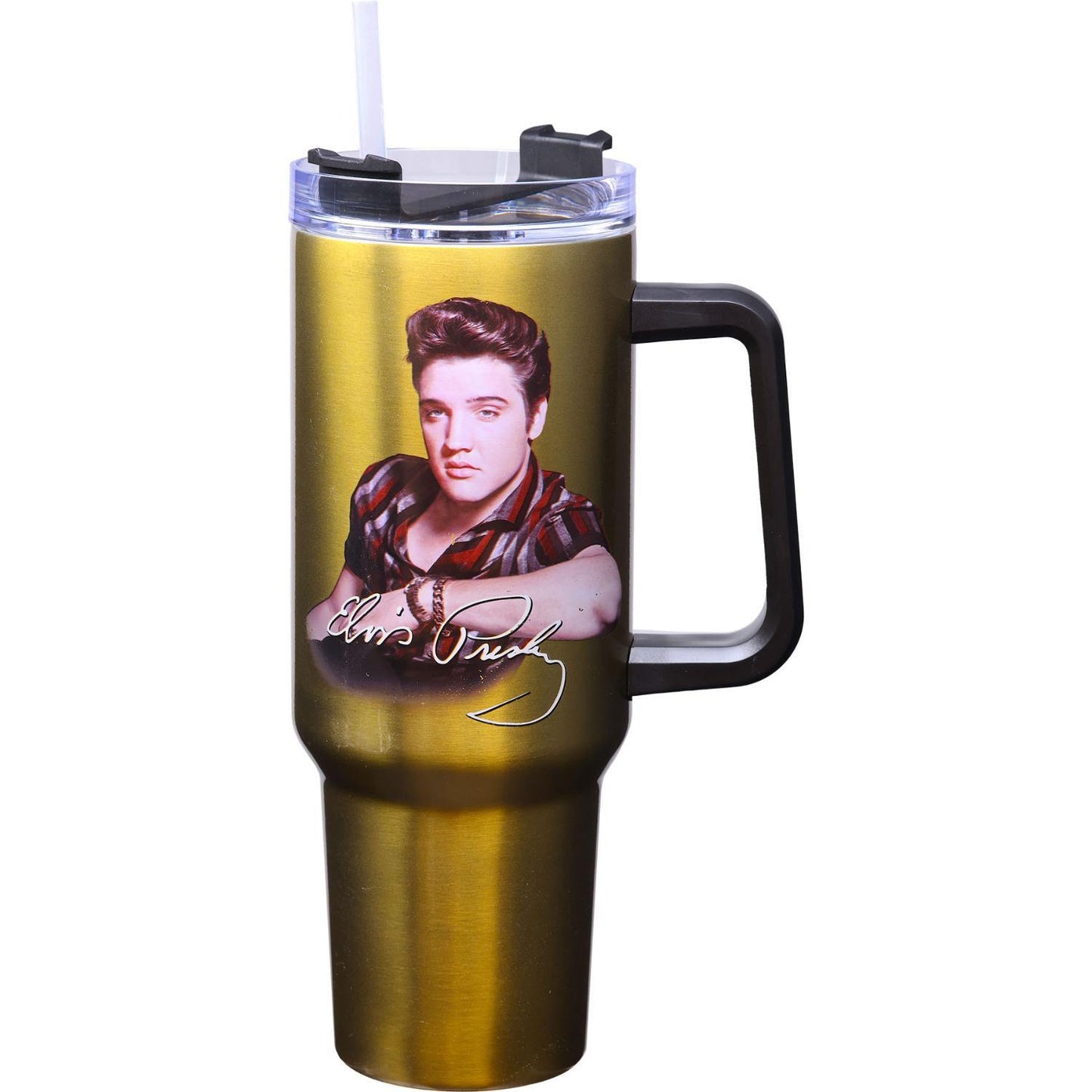 Elvis 40oz Gold Stainless Travel Mug with Straw