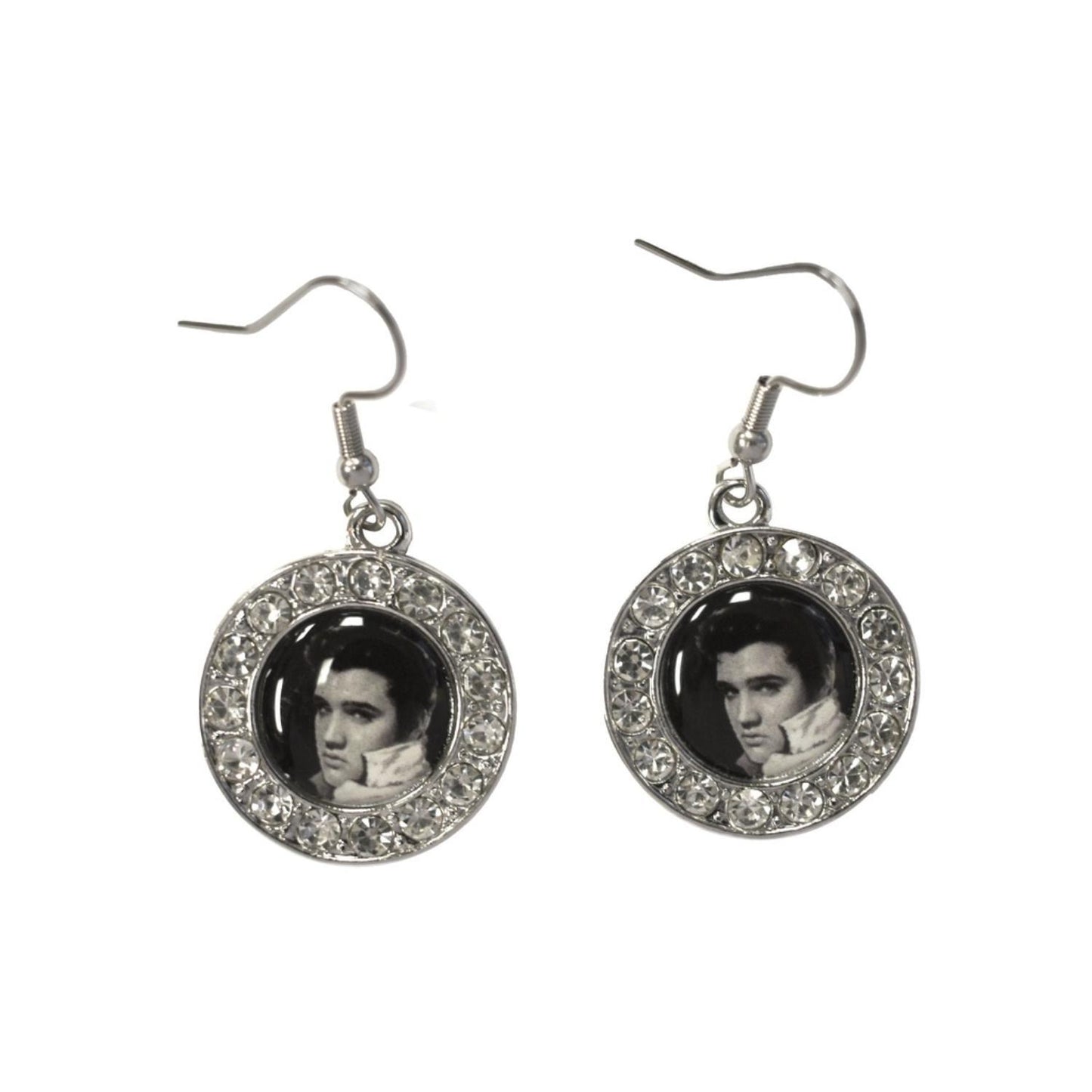Elvis Black & White Picture with Stones Earrings