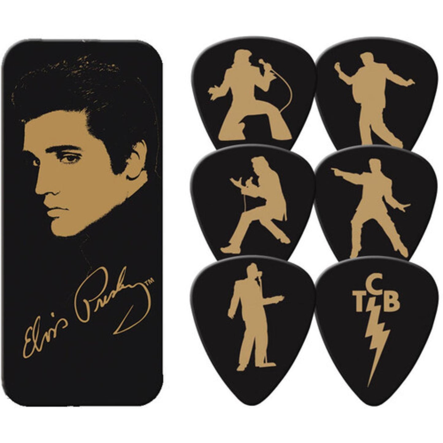Elvis Gold Portrait Pick Tin w/6 Picks