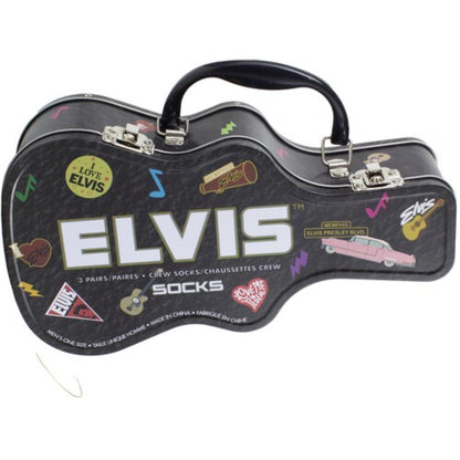 Elvis 3-Pack Crew Sock with Collector Guitar Tin