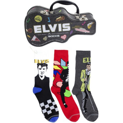 Elvis 3-Pack Crew Sock with Collector Guitar Tin