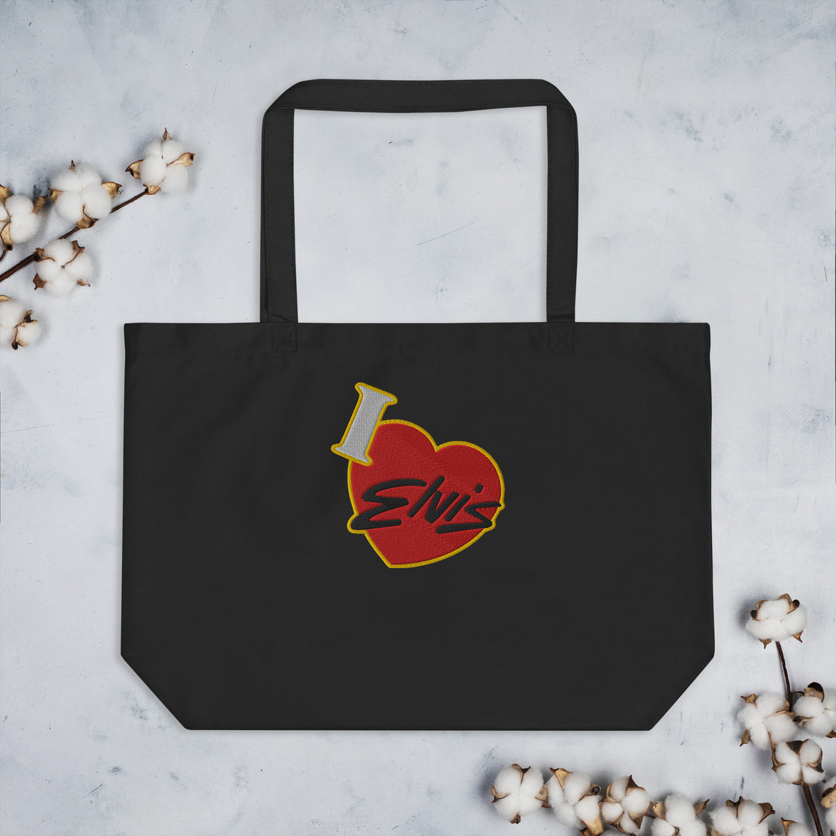 I Love Elvis Large Black Embroidered Organic Tote Bag | Shop Elvis Exclusive