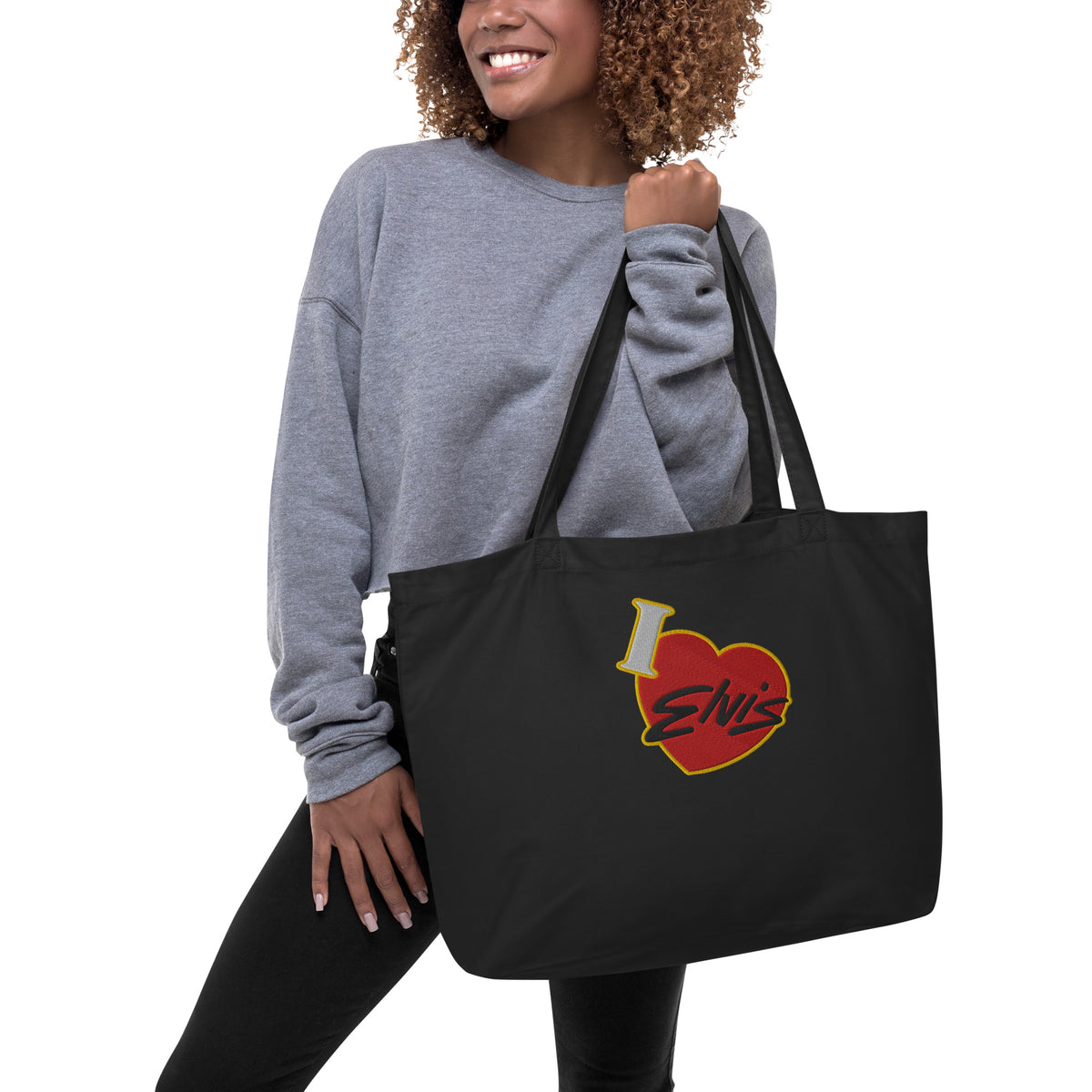 I Love Elvis Large Black Embroidered Organic Tote Bag | Shop Elvis Exclusive